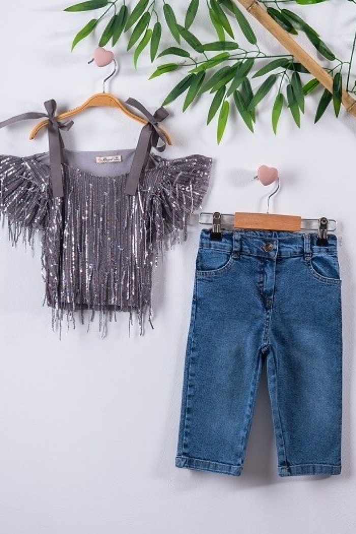 2-Piece Girl Set with Blouse and Capri Jean 3-6Y - Producer: Büşra Bebe - Wholesale Kids & Baby Clothes From Turkey - TheBS Kids