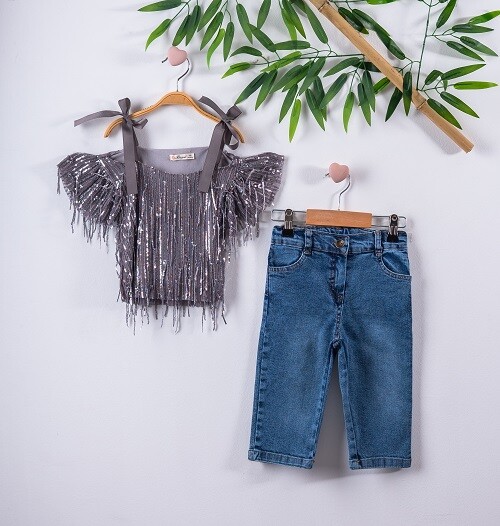 2-Piece Girl Set with Blouse and Capri Jean 3-6Y - Producer: Büşra Bebe - Wholesale Kids & Baby Clothes From Turkey - TheBS Kids