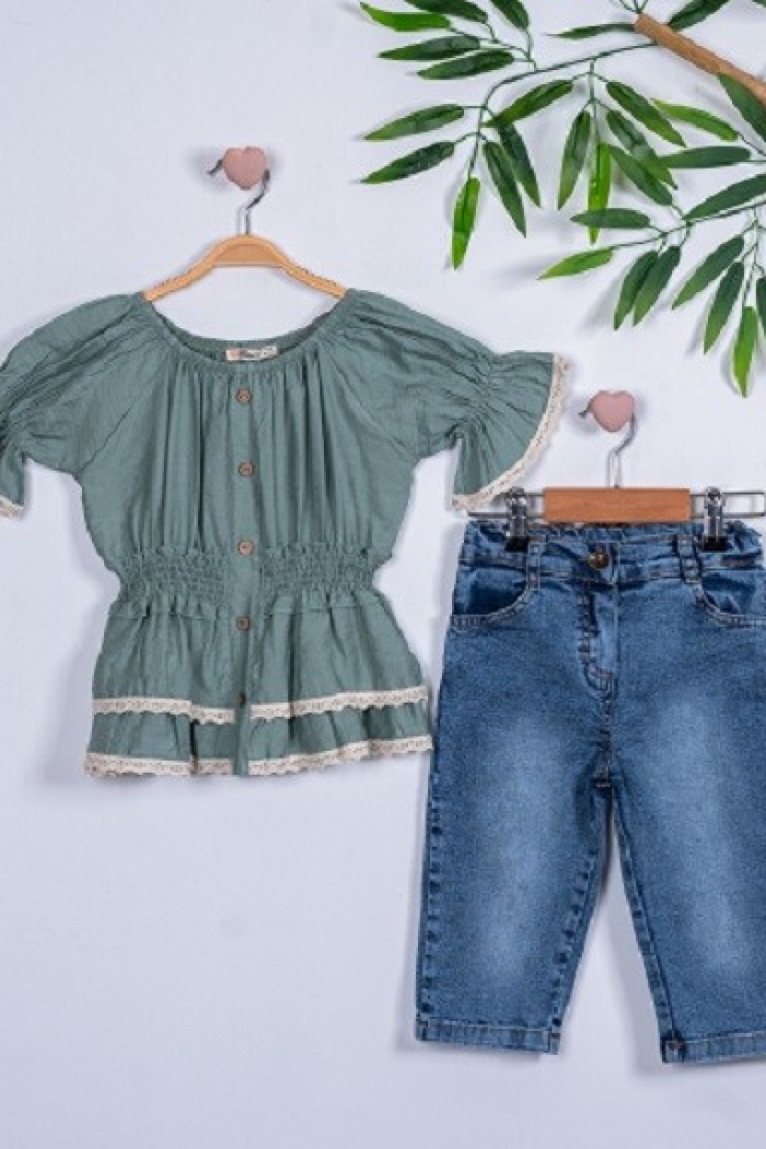 2-Piece Girl Set with Gimped Elastic Capri Jean 3-6Y - Producer: Büşra Bebe - Wholesale Kids & Baby Clothes From Turkey - TheBS Kids