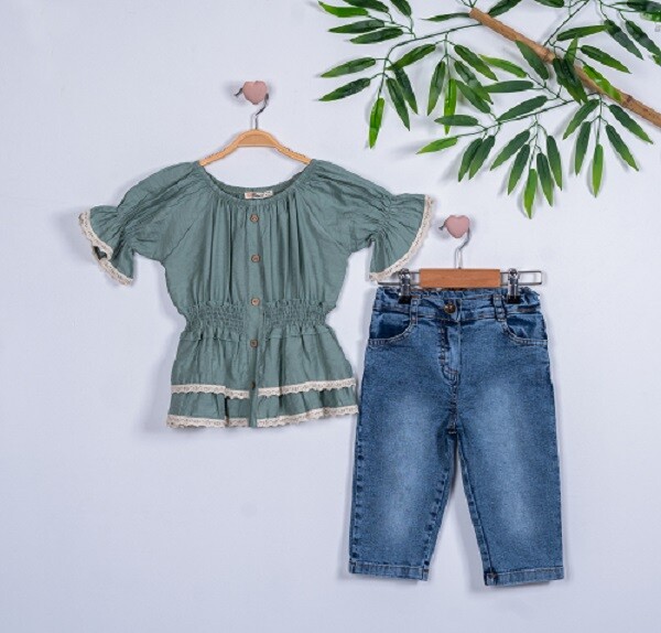 2-Piece Girl Set with Gimped Elastic Capri Jean 3-6Y - Producer: Büşra Bebe - Wholesale Kids & Baby Clothes From Turkey - TheBS Kids
