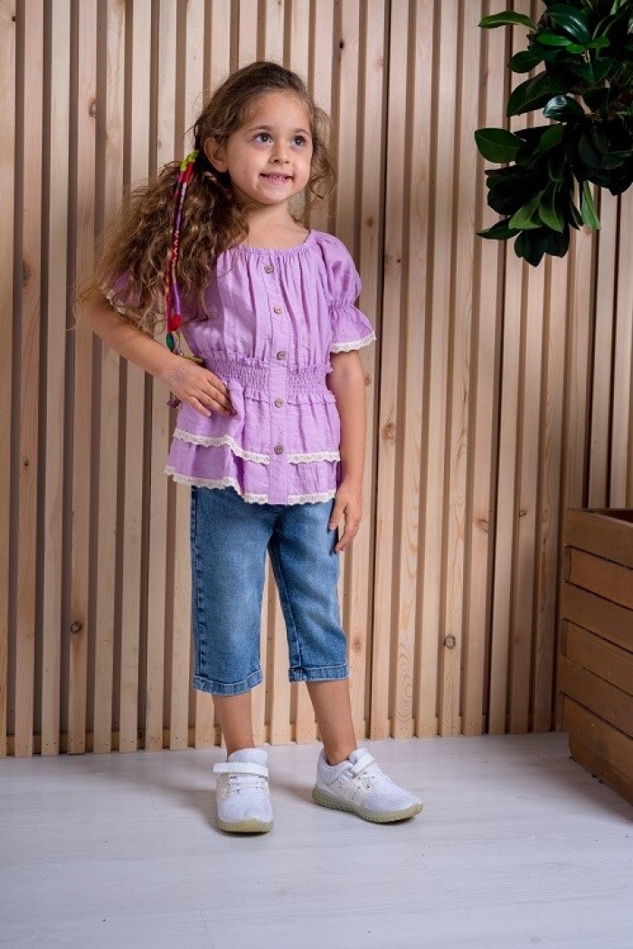 2-Piece Girl Set with Gimped Elastic Capri Jean 3-6Y - Producer: Büşra Bebe - Wholesale Kids & Baby Clothes From Turkey - TheBS Kids