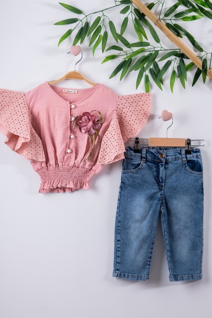 2-Piece Girl Set with Pearl Button 3-6Y - Producer: Büşra Bebe - Wholesale Kids & Baby Clothes From Turkey - TheBS Kids