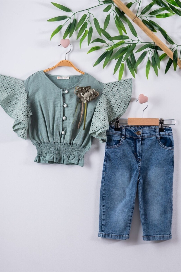 2-Piece Girl Set with Pearl Button 3-6Y - Producer: Büşra Bebe - Wholesale Kids & Baby Clothes From Turkey - TheBS Kids