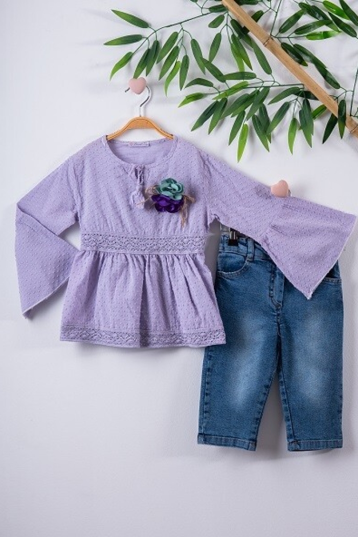 2-Piece Girl Set with Pompom Voile and Capri 3-6Y - Producer: Büşra Bebe - Wholesale Kids & Baby Clothes From Turkey - TheBS Kids