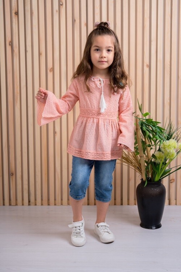 2-Piece Girl Set with Pompom Voile and Capri 3-6Y - Producer: Büşra Bebe - Wholesale Kids & Baby Clothes From Turkey - TheBS Kids