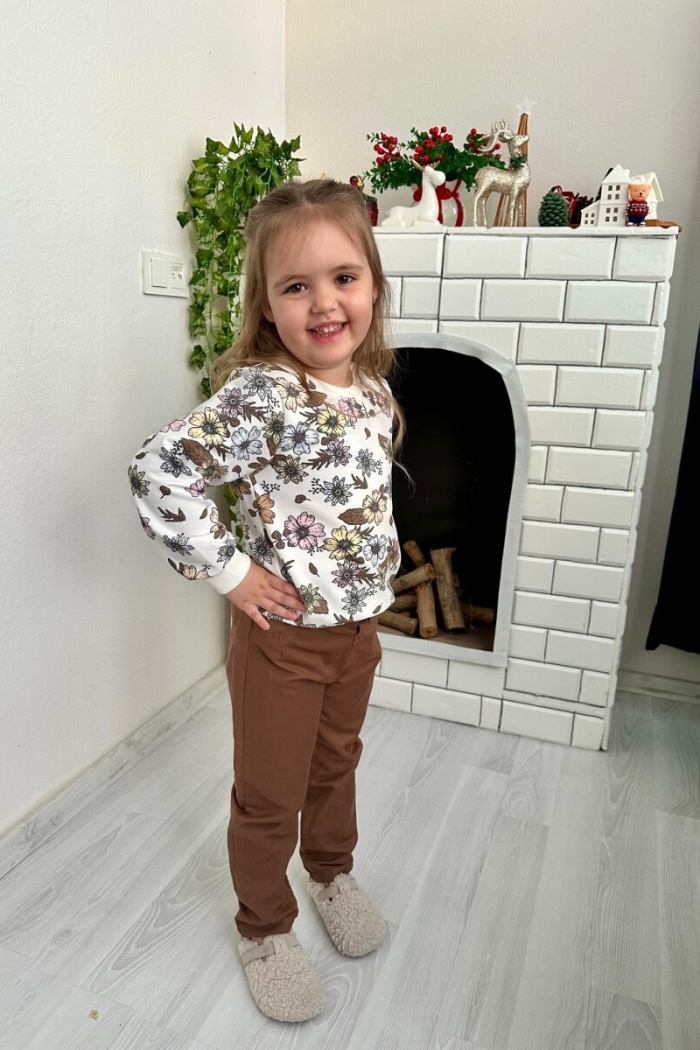 6-Piece Floral Design Top Brown Gabardine Trouser Set 2-10Y - Producer: KidsRoom - Wholesale Kids & Baby Clothes From Turkey - TheBS Kids