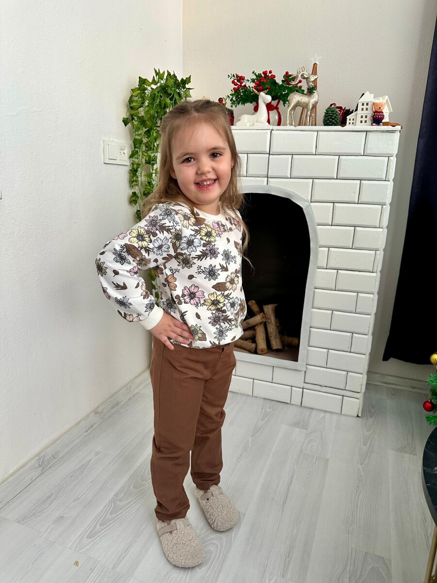 6-Piece Floral Design Top Brown Gabardine Trouser Set 2-10Y - Producer: KidsRoom - Wholesale Kids & Baby Clothes From Turkey - TheBS Kids