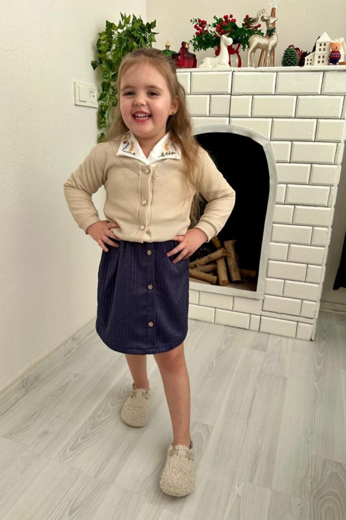 6-Piece Modern Collar Beige Cardigan Skirt Set 2-10Y - Producer: KidsRoom - Wholesale Kids & Baby Clothes From Turkey - TheBS Kids