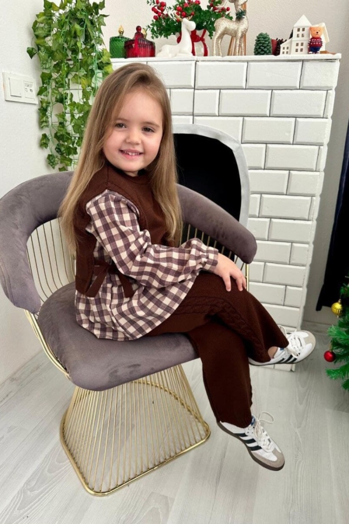 6-Piece Plaid Shirt Brown Knitwear Set 2-10Y - Producer: KidsRoom - Wholesale Kids & Baby Clothes From Turkey - TheBS Kids
