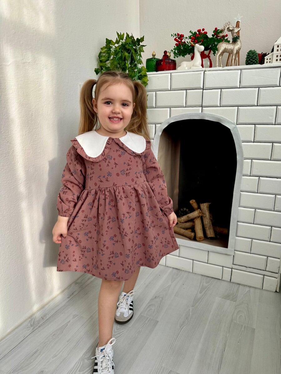 6-Piece White Oval Collar Floral Patterned Plum Dress 2-10Y - Producer: KidsRoom - Wholesale Kids & Baby Clothes From Turkey - TheBS Kids