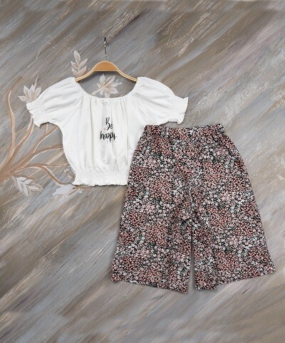 Be Happy Girl Capri Set 7-10Y - Producer: Büşra Bebe - Wholesale Kids & Baby Clothes From Turkey - TheBS Kids