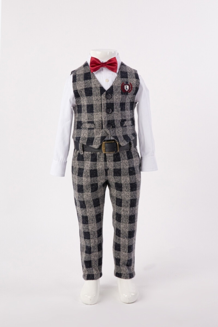 Boy Suit with Knitted Plaid Vest 1-4Y - Producer: Lemon - Wholesale Kids & Baby Clothes From Turkey - TheBS Kids