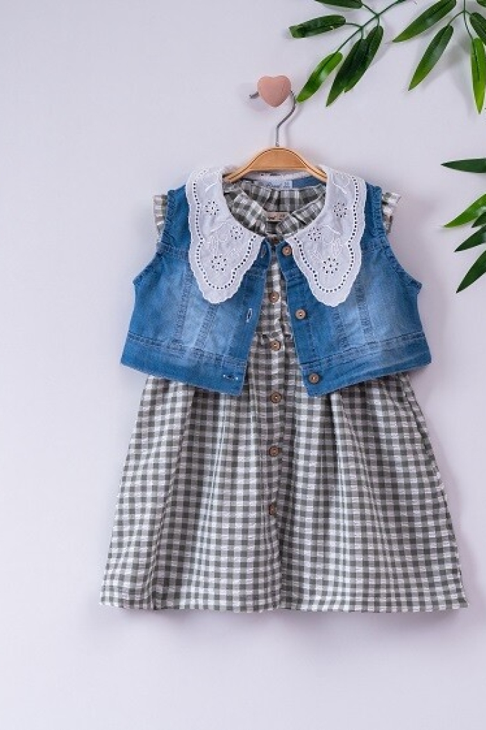 Girl Dress With Denim Vest 3-6Y - Producer: Büşra Bebe - Wholesale Kids & Baby Clothes From Turkey - TheBS Kids