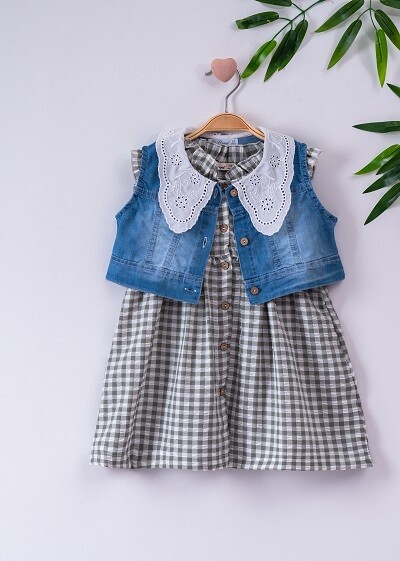 Girl Dress With Denim Vest 3-6Y - Producer: Büşra Bebe - Wholesale Kids & Baby Clothes From Turkey - TheBS Kids