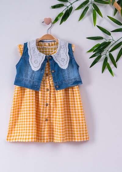 Girl Dress With Denim Vest 3-6Y - Producer: Büşra Bebe - Wholesale Kids & Baby Clothes From Turkey - TheBS Kids