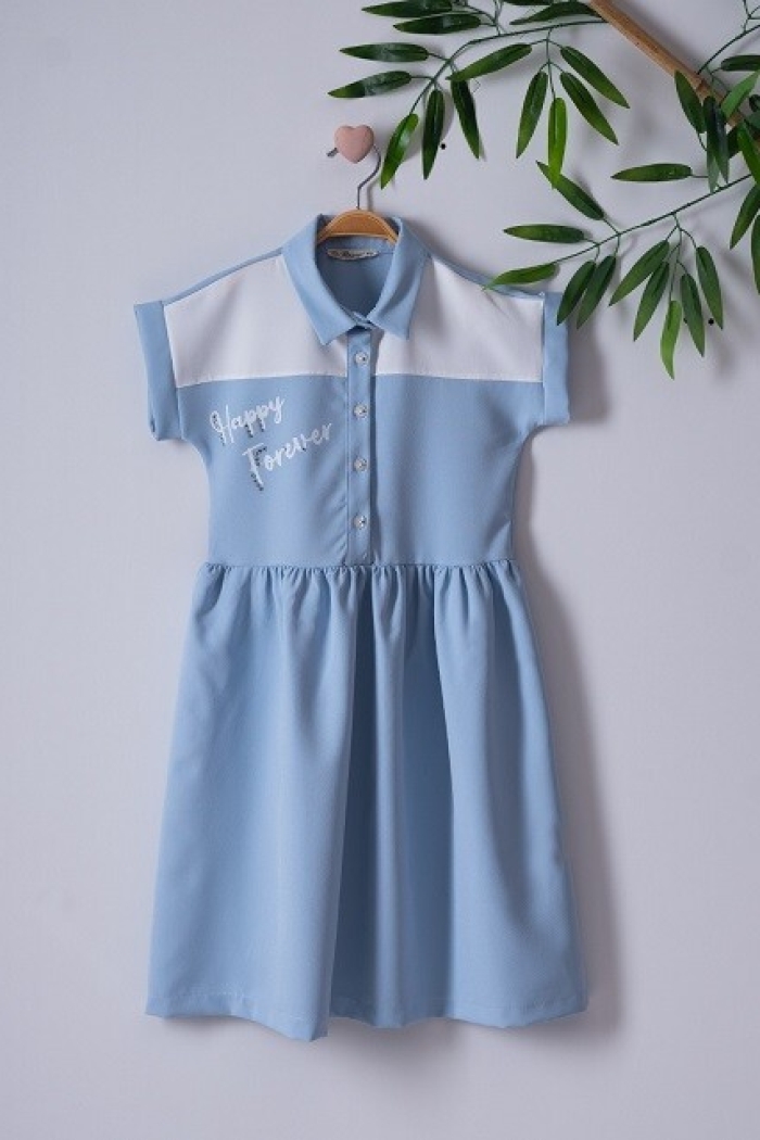 Girl Dress with Happy Forever Printed 7-10Y - Producer: Büşra Bebe - Wholesale Kids & Baby Clothes From Turkey - TheBS Kids