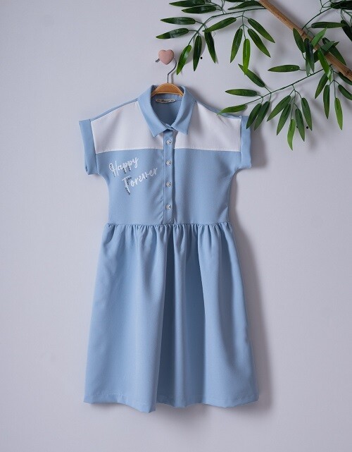 Girl Dress with Happy Forever Printed 7-10Y - Producer: Büşra Bebe - Wholesale Kids & Baby Clothes From Turkey - TheBS Kids