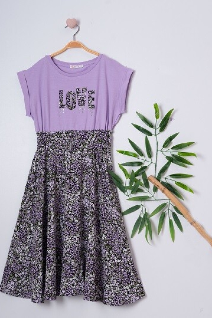 Girl Dress with Love Printed 7-10Y - Producer: Büşra Bebe - Wholesale Kids & Baby Clothes From Turkey - TheBS Kids