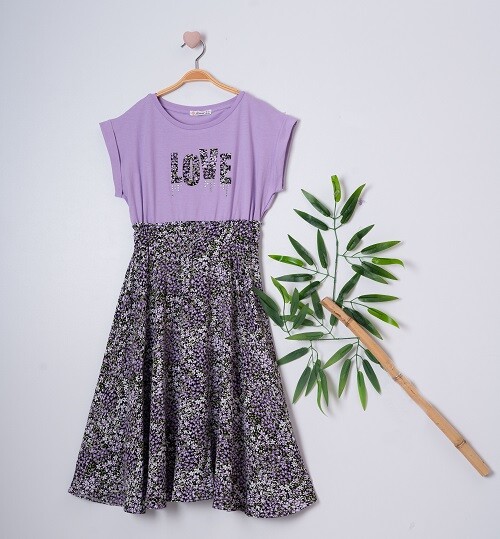 Girl Dress with Love Printed 7-10Y - Producer: Büşra Bebe - Wholesale Kids & Baby Clothes From Turkey - TheBS Kids