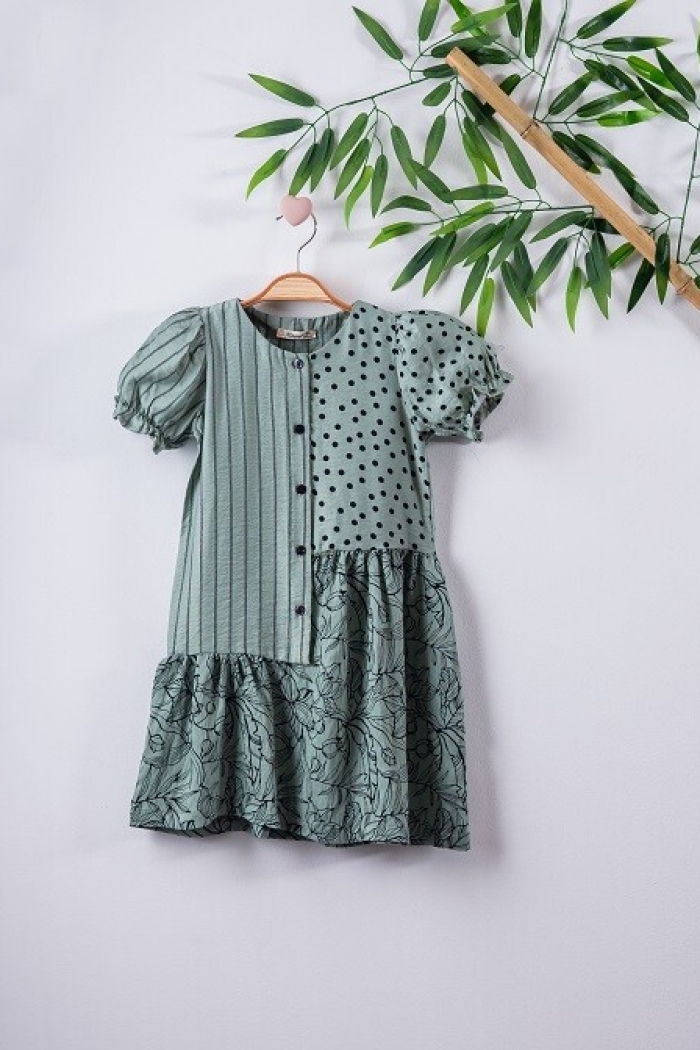 Girl Dress with Patchwork Ballon Sleeve 3-6Y - Producer: Büşra Bebe - Wholesale Kids & Baby Clothes From Turkey - TheBS Kids