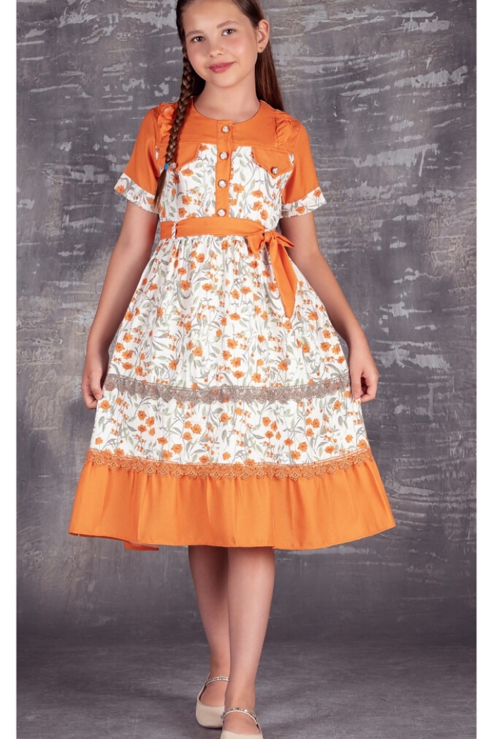 Girls Dress with Button 9-12Y - Producer: Tivido - Wholesale Kids & Baby Clothes From Turkey - TheBS Kids