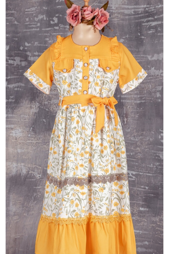 Girls Dress with Button 9-12Y - Producer: Tivido - Wholesale Kids & Baby Clothes From Turkey - TheBS Kids