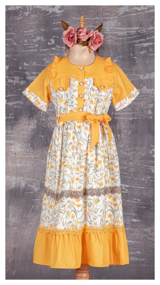 Girls Dress with Button 9-12Y - Producer: Tivido - Wholesale Kids & Baby Clothes From Turkey - TheBS Kids