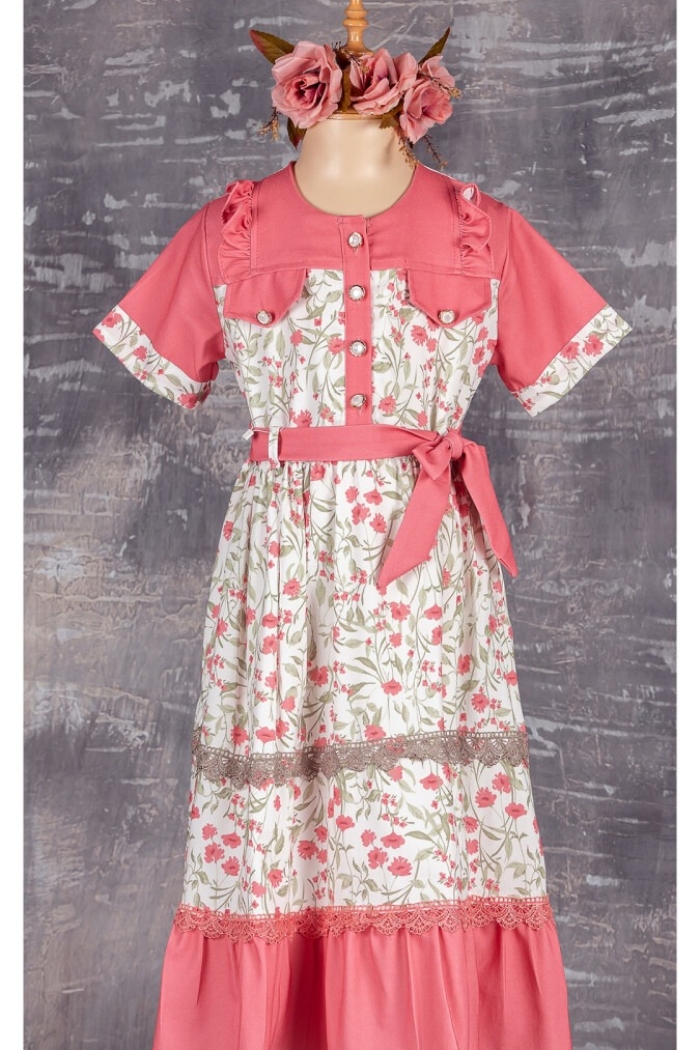 Girls Dress with Button 9-12Y - Producer: Tivido - Wholesale Kids & Baby Clothes From Turkey - TheBS Kids