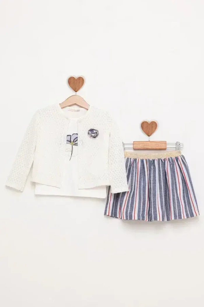 Knitted Cardigan Striped Skirt Set 1-4Y - Producer: BabyRose - Wholesale Kids & Baby Clothes From Turkey - TheBS Kids
