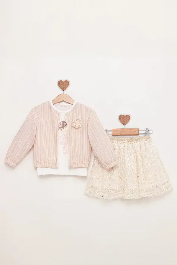 Striped Jacket Lace Skirt Suit 1-4Y - Producer: BabyRose - Wholesale Kids & Baby Clothes From Turkey - TheBS Kids