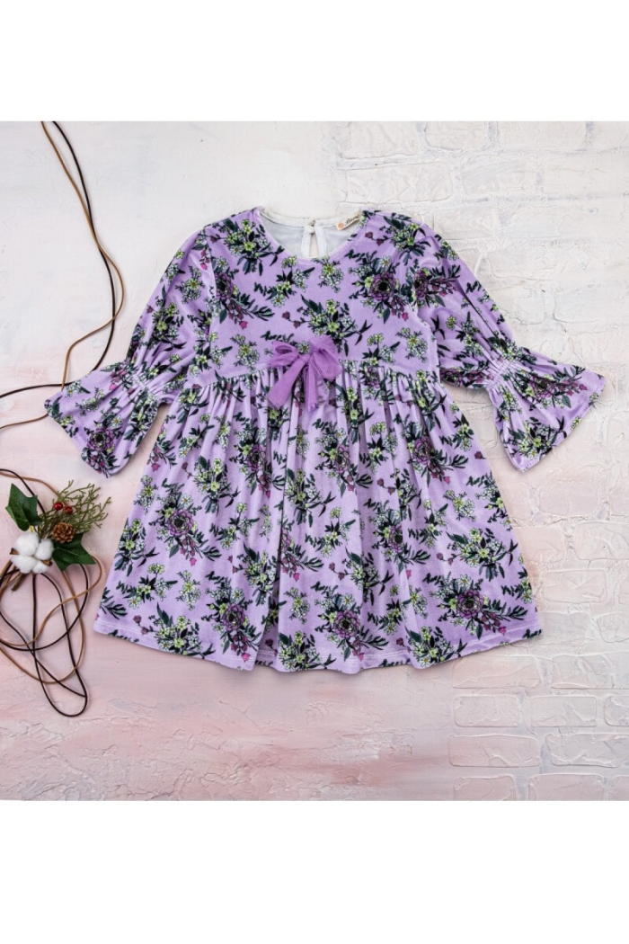 Velvet Dress with Bowtie - Producer: Büşra Bebe - Wholesale Kids & Baby Clothes From Turkey - TheBS Kids