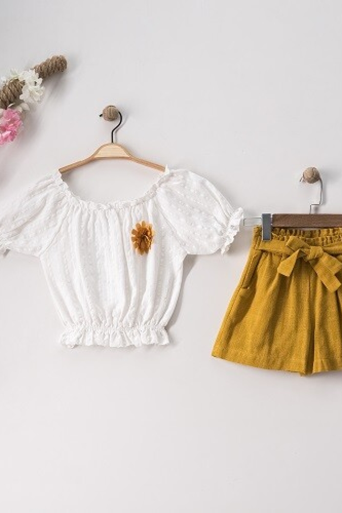 Wholesale 2-Piece Girls Blouse and Linen Shorts Set 7-10Y - Producer: Büşra Bebe - Wholesale Kids & Baby Clothes From Turkey - TheBS Kids