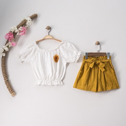 Wholesale 2-Piece Girls Blouse and Linen Shorts Set 7-10Y - Producer: Büşra Bebe - Wholesale Kids & Baby Clothes From Turkey - TheBS Kids