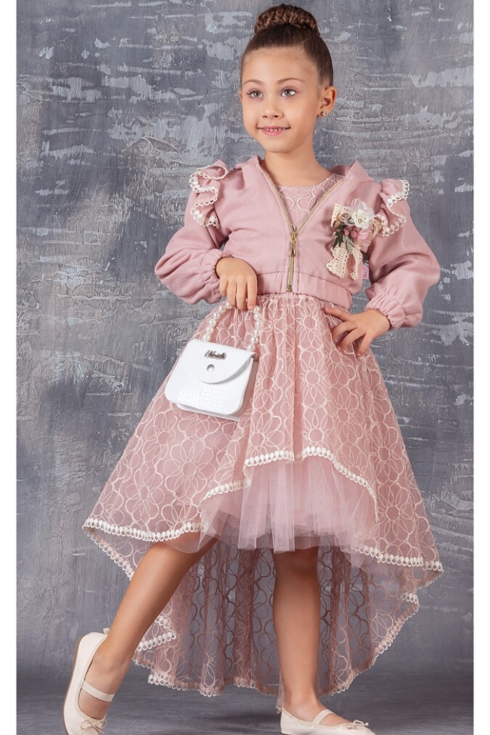 Wholesale 3-Piece Girls Dress Set with Bag and Bolero 6-12Y - Producer: Tivido - Wholesale Kids & Baby Clothes From Turkey - TheBS Kids