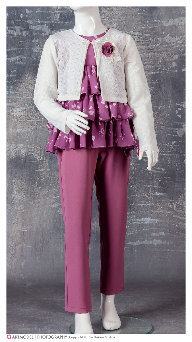 Wholesale 3-Piece Girls Set with Blouse, Pants and Bolero 9-12Y - Producer: Tivido - Wholesale Kids & Baby Clothes From Turkey - TheBS Kids