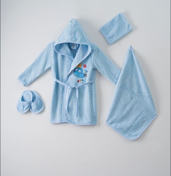 Wholesale 4-Piece Baby Bathrobe Set with Box 1-3Y - Producer: Ramel Kids - Wholesale Kids & Baby Clothes From Turkey - TheBS Kids