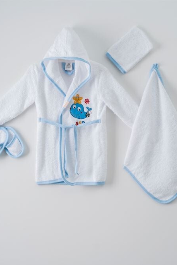Wholesale 4-Piece Baby Bathrobe Set with Box 1-3Y - Producer: Ramel Kids - Wholesale Kids & Baby Clothes From Turkey - TheBS Kids