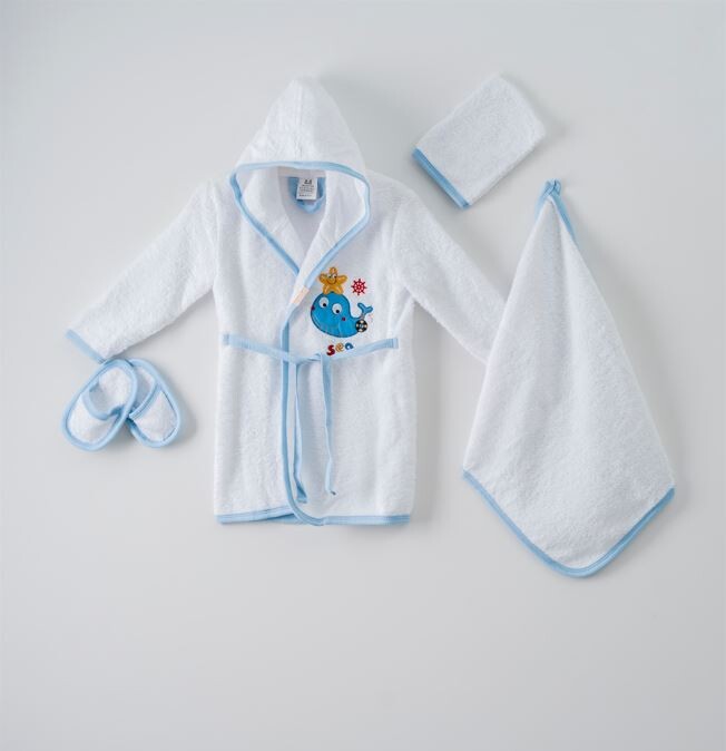 Wholesale 4-Piece Baby Bathrobe Set with Box 1-3Y - Producer: Ramel Kids - Wholesale Kids & Baby Clothes From Turkey - TheBS Kids