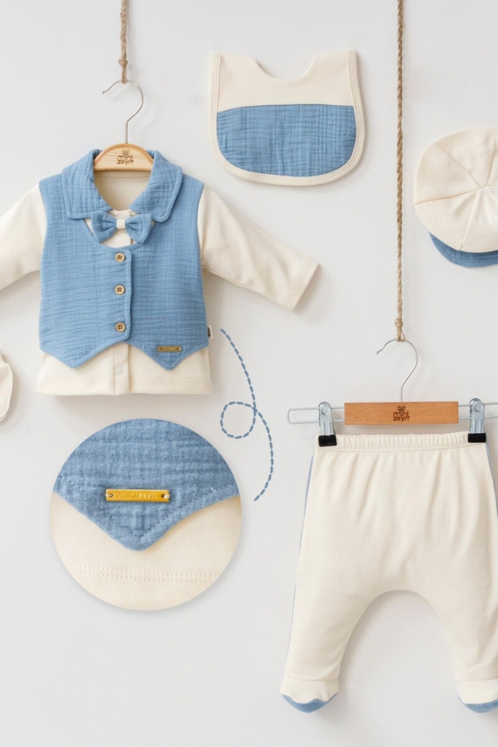 Wholesale 5-Piece Baby Boys Newborn Body Pants Hat Glove Bib Set 0-3M - Producer: Minizeyn - Wholesale Kids & Baby Clothes From Turkey - TheBS Kids