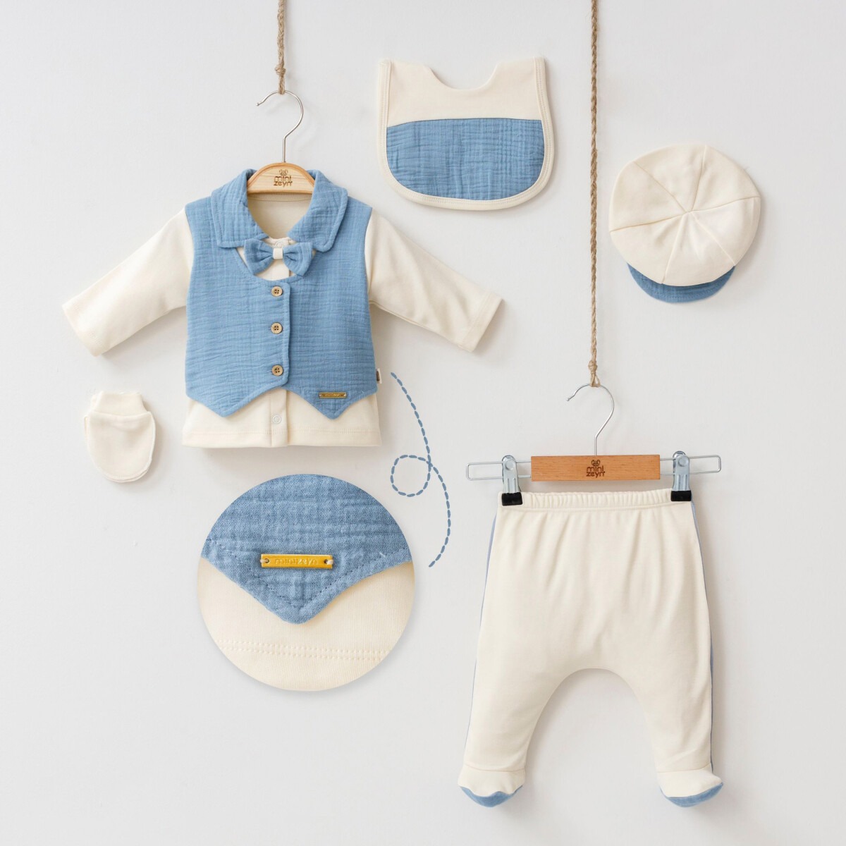 Wholesale 5-Piece Baby Boys Newborn Body Pants Hat Glove Bib Set 0-3M - Producer: Minizeyn - Wholesale Kids & Baby Clothes From Turkey - TheBS Kids