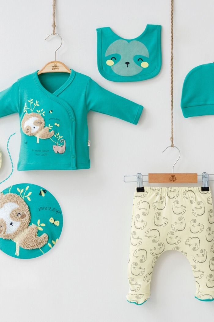 Wholesale 5-Piece Newborn Baby Boys Body Pants Bib Glove and Hat 0-3M - Producer: Minizeyn - Wholesale Kids & Baby Clothes From Turkey - TheBS Kids