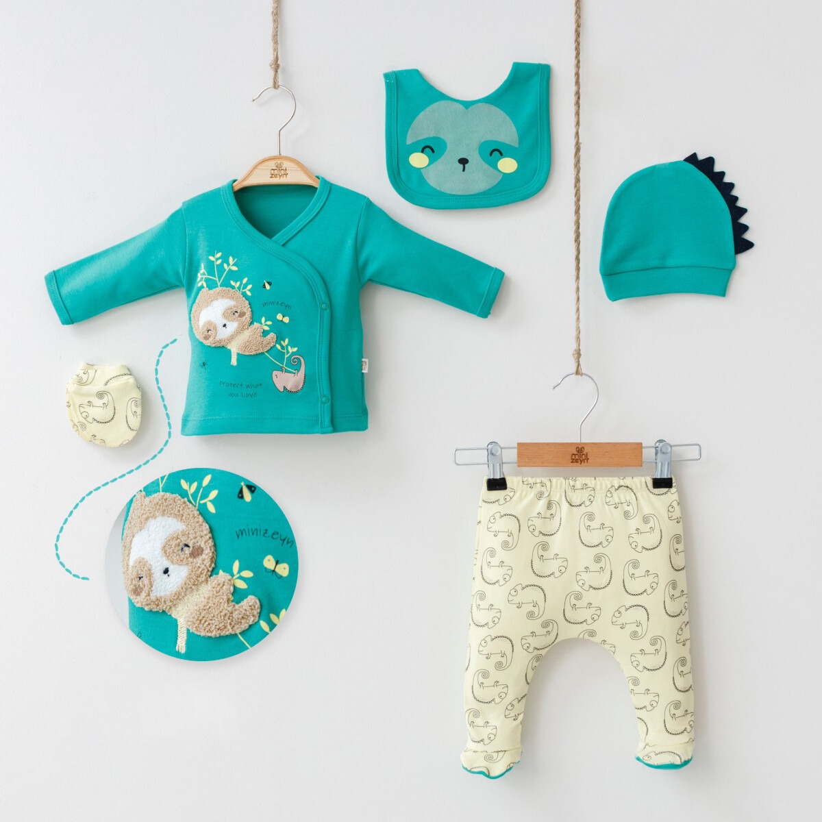 Wholesale 5-Piece Newborn Baby Boys Body Pants Bib Glove and Hat 0-3M - Producer: Minizeyn - Wholesale Kids & Baby Clothes From Turkey - TheBS Kids