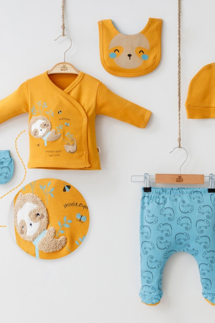 Wholesale 5-Piece Newborn Baby Boys Body Pants Bib Glove and Hat 0-3M - Producer: Minizeyn - Wholesale Kids & Baby Clothes From Turkey - TheBS Kids