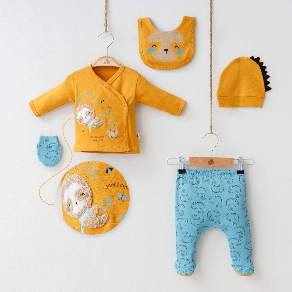 Wholesale 5-Piece Newborn Baby Boys Body Pants Bib Glove and Hat 0-3M - Producer: Minizeyn - Wholesale Kids & Baby Clothes From Turkey - TheBS Kids
