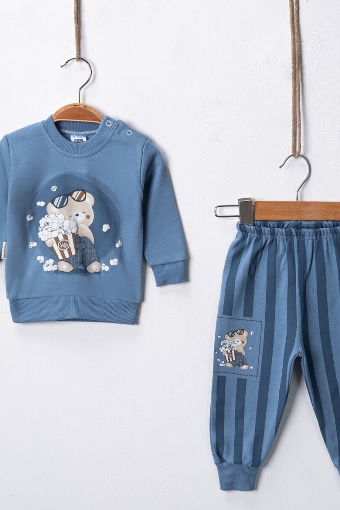 Wholesale Baby Boy Popcorn Printed Set of 2 3-9M - Producer: Hoppidik - Wholesale Kids & Baby Clothes From Turkey - TheBS Kids