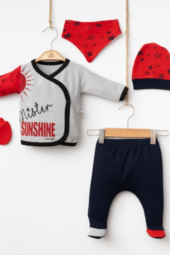 Wholesale Baby Boys Newborn 5-Piece Body Pants Bib Headband and Gloves Set 0-3M - Producer: Minizeyn - Wholesale Kids & Baby Clothes From Turkey - TheBS Kids
