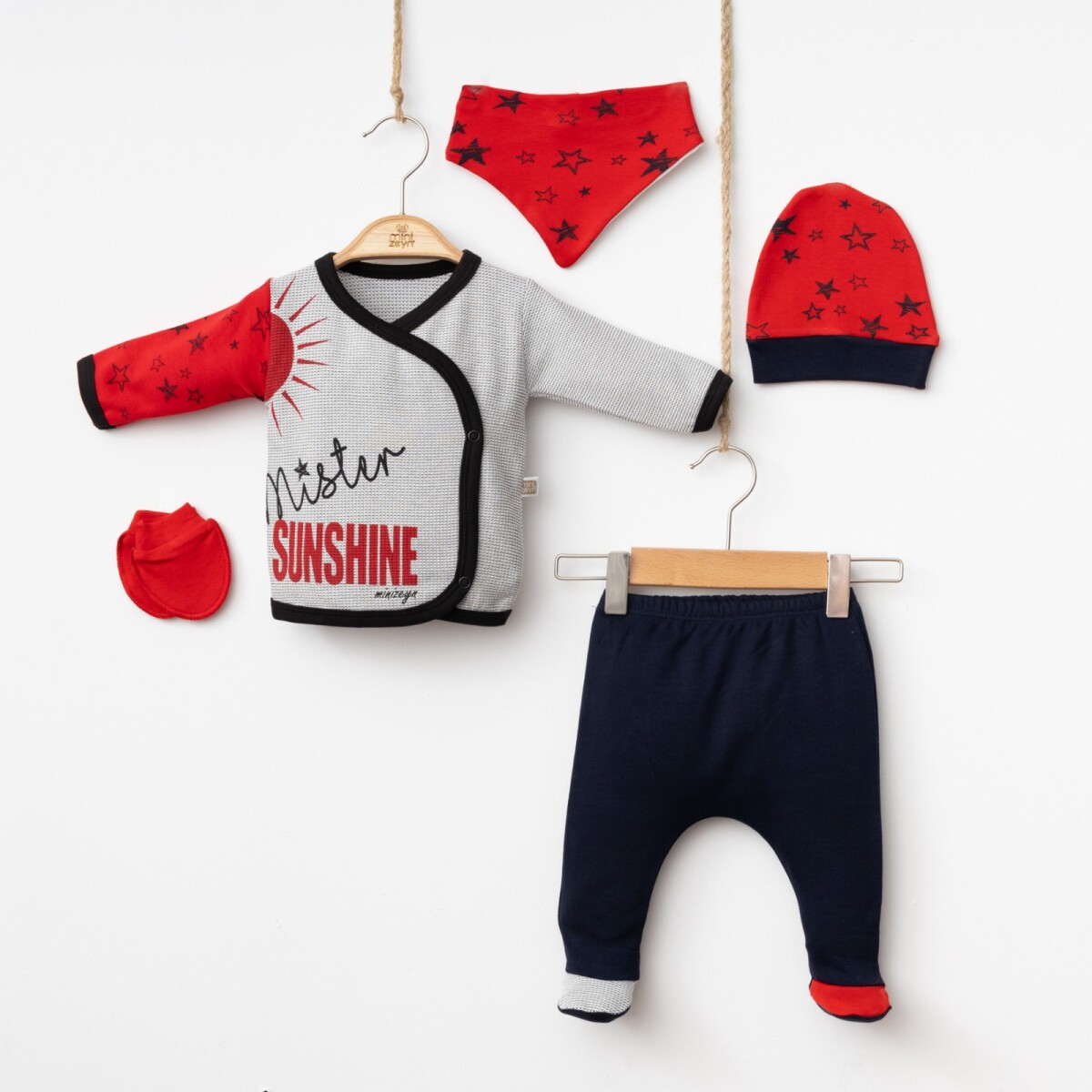 Wholesale Baby Boys Newborn 5-Piece Body Pants Bib Headband and Gloves Set 0-3M - Producer: Minizeyn - Wholesale Kids & Baby Clothes From Turkey - TheBS Kids