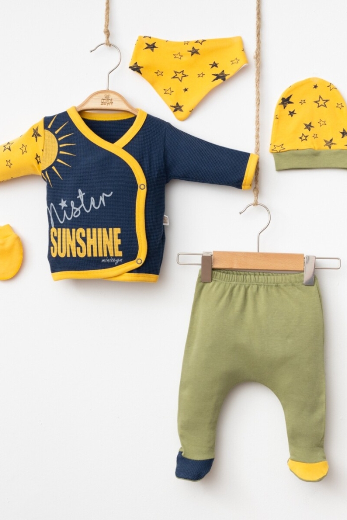 Wholesale Baby Boys Newborn 5-Piece Body Pants Bib Headband and Gloves Set 0-3M - Producer: Minizeyn - Wholesale Kids & Baby Clothes From Turkey - TheBS Kids