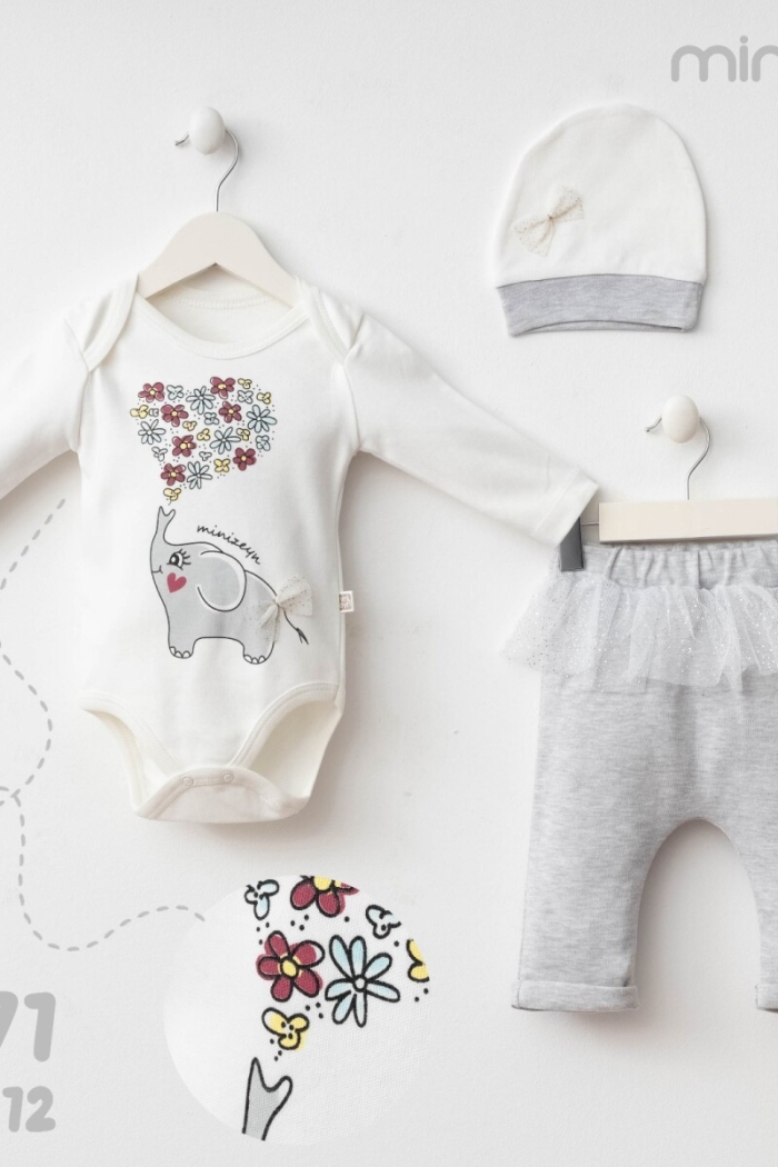 Wholesale Baby Girl 3-piece Bodysuit Pants and Hat Set 6-12M - Producer: Minizeyn - Wholesale Kids & Baby Clothes From Turkey - TheBS Kids