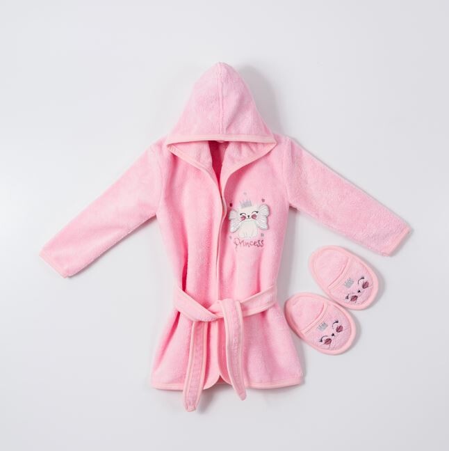 Wholesale Baby Girls 2-Piece Kids Bathrobe Set with Slipper 1-4Y - Producer: Ramel Kids - Wholesale Kids & Baby Clothes From Turkey - TheBS Kids